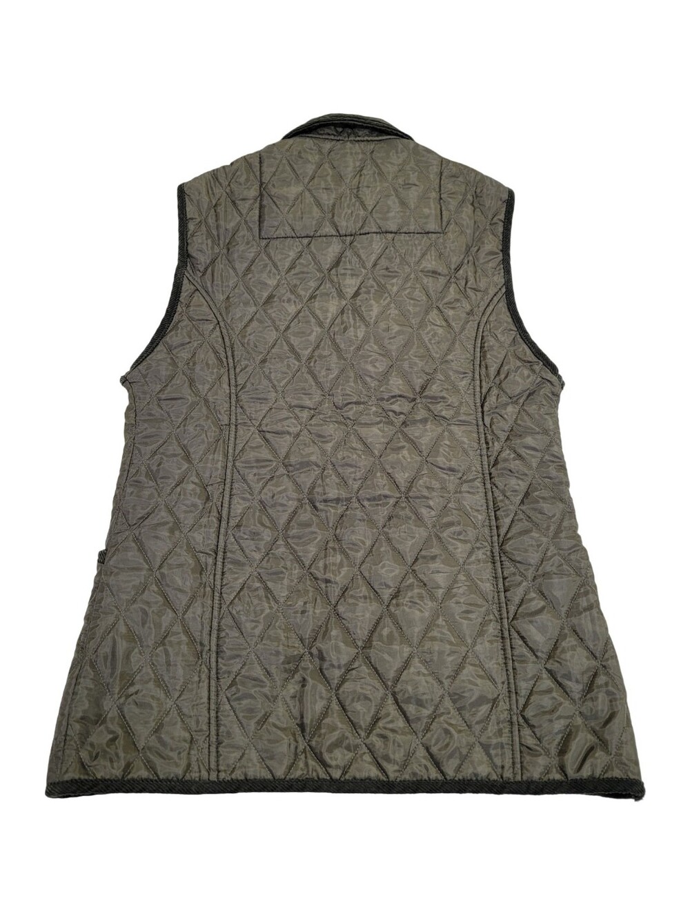 John Partridge English Clothing Olive Green Quilted Vest Corduroy Trim Women’s M - Picture 10 of 17